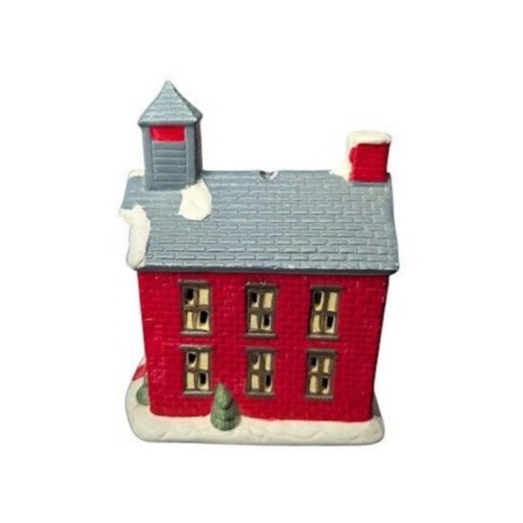 Vintage Winter Village Collectibles Porcelain Schoolhouse Tealight Candle Holder - Picture 5 of 6